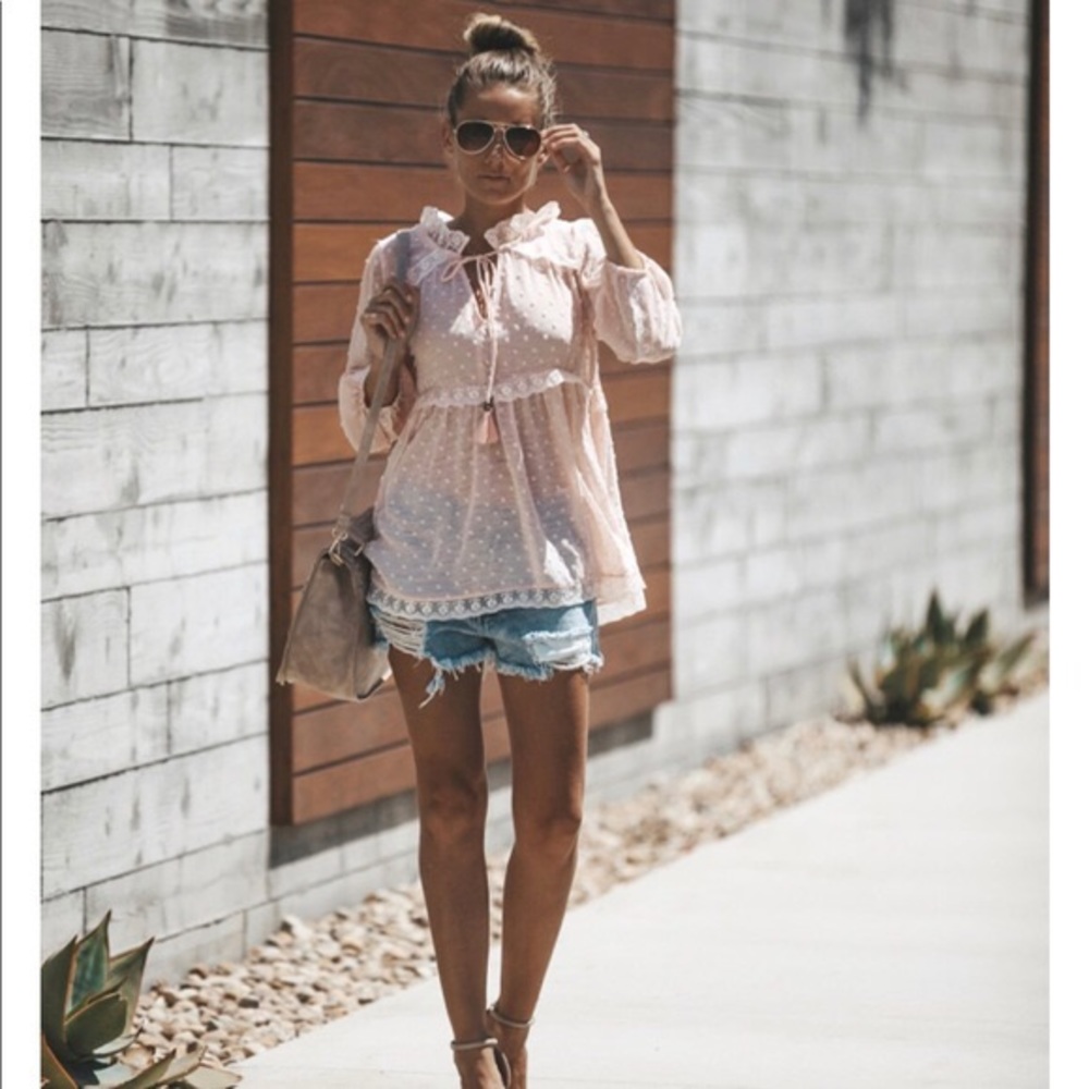 VICI DOLLS BOUTIQUE blush pink lace trim top!